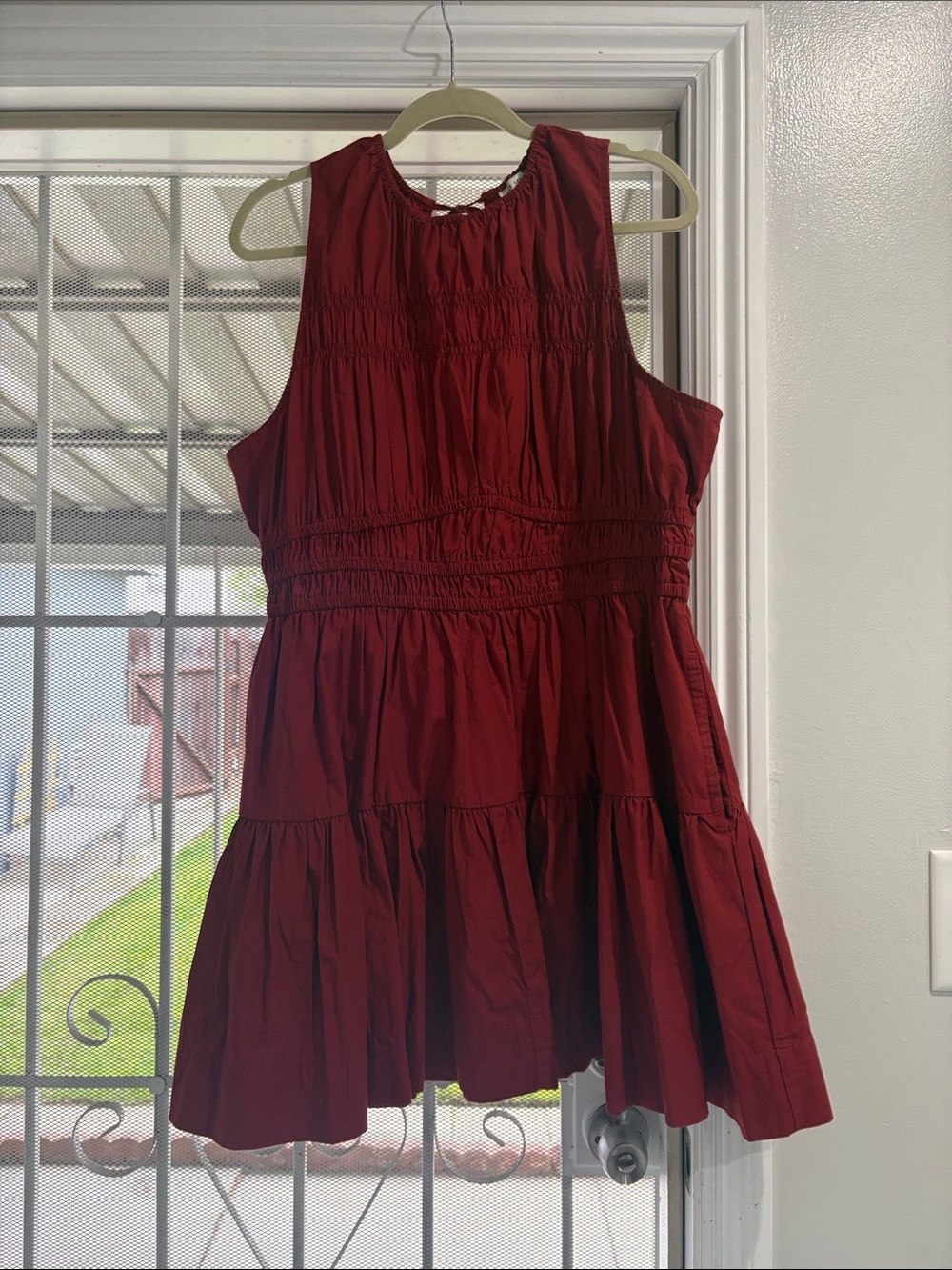 Sleeveless Tiered Mini Dress in Deep Red